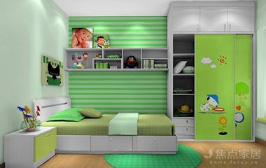 青春有活力綠色兒童房效果圖