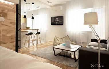 自然風一居室 木材及石材共同打造的小公寓