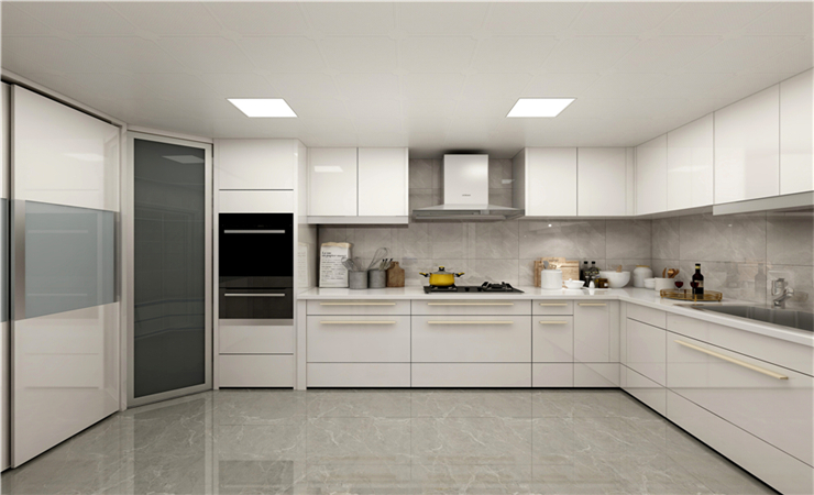 用餐區和廚房的家具風格和諧統一，廚房自然融入了整個家庭